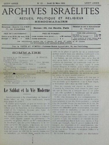 Archives israélites de France. Vol.75 N°13 (26 mars 1914)